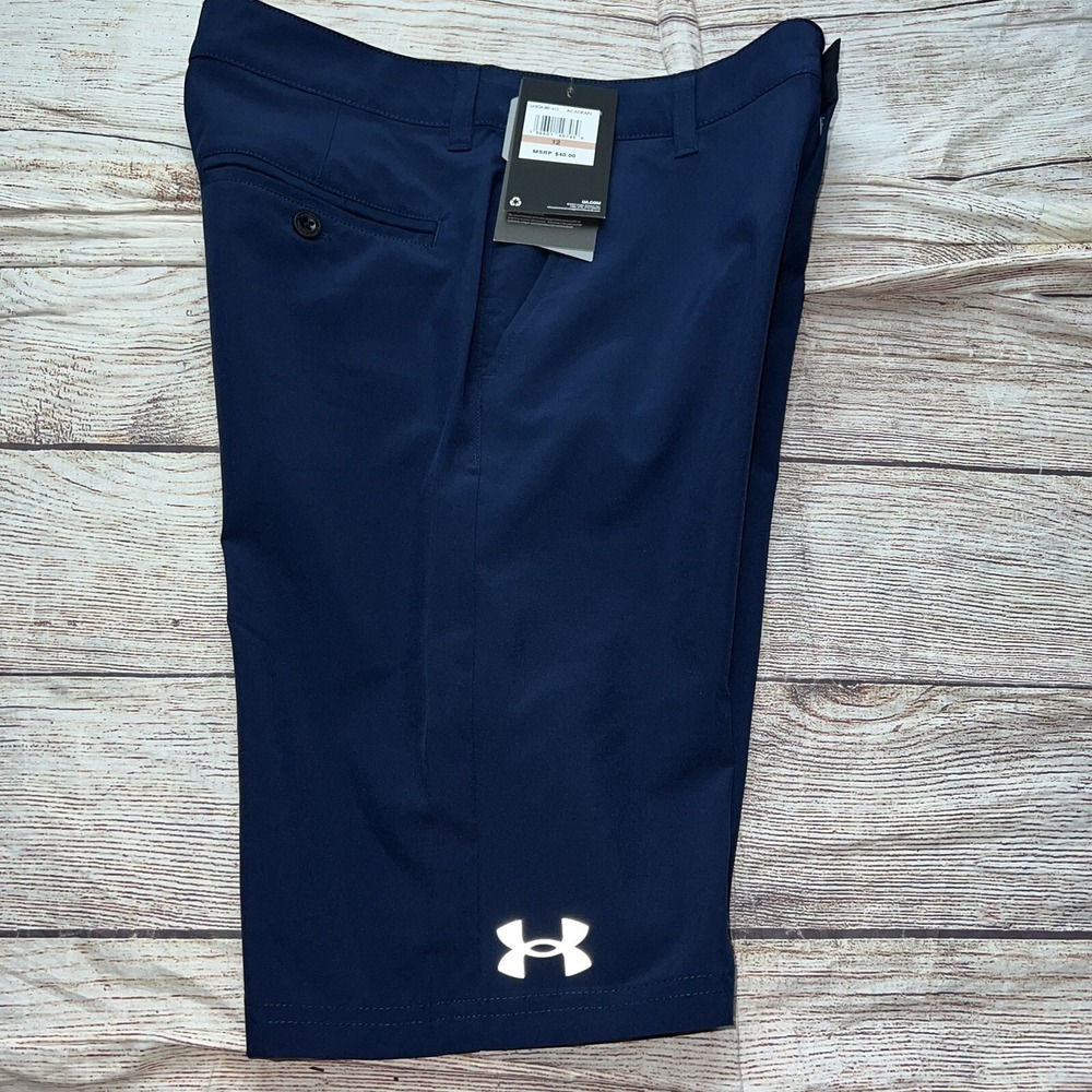 Under Armour Boys Size 12 Navy Golf Shorts NEW Adjustable Waist Dress